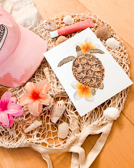 Sea Turtle in Bloom - 5x7 Print