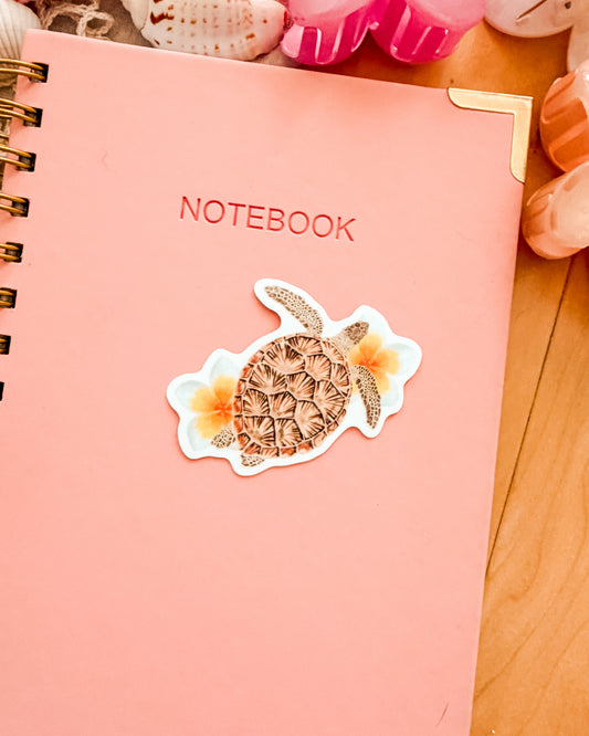 Mini Sea Turtle in Bloom - Sticker (2.5x2.5")